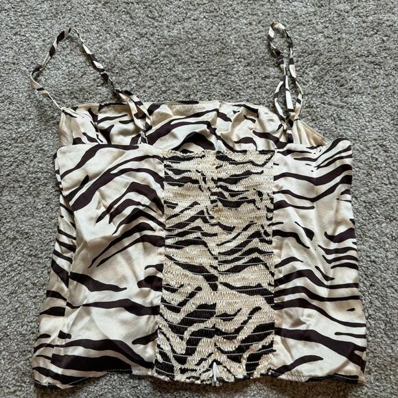 Reformation Wild Overland Silk Tank Top Size 4 Cream and Brown Animal Print - Picture 5 of 5